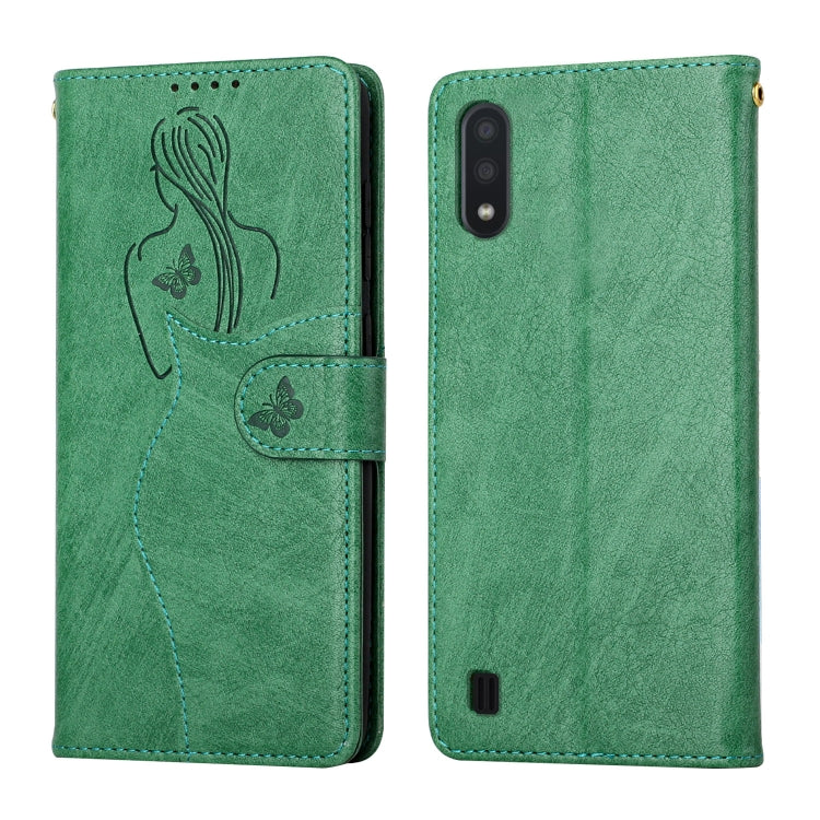For Samsung Galaxy A10 / M10 Beauty Girl Embossing Pattern Horizontal Flip Leather Case with Holder & Card Slot & Wallet & Photo Frame