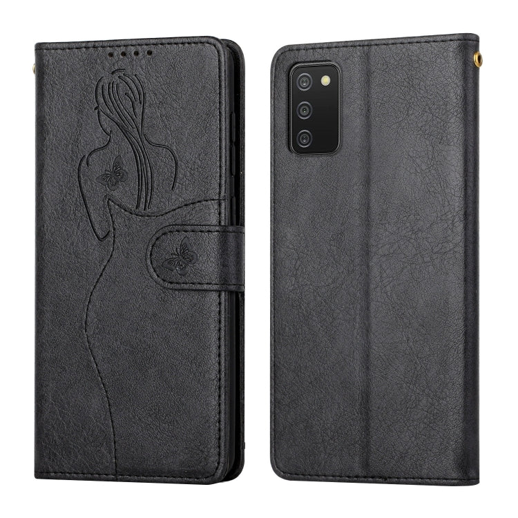 For Samsung Galaxy A02s EU Version Beauty Girl Embossing Pattern Horizontal Flip Leather Case with Holder & Card Slot & Wallet & Photo Frame