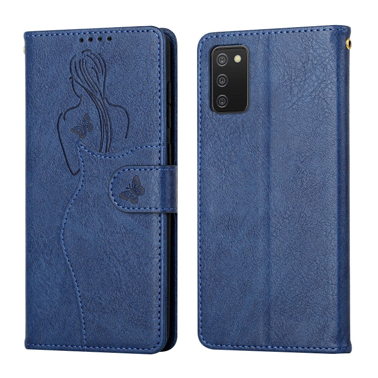 For Samsung Galaxy A02s EU Version Beauty Girl Embossing Pattern Horizontal Flip Leather Case with Holder & Card Slot & Wallet & Photo Frame