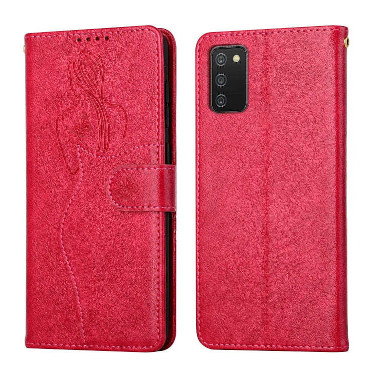 For Samsung Galaxy A02s US Version Beauty Girl Embossing Pattern Horizontal Flip Leather Case with Holder & Card Slot & Wallet & Photo Frame