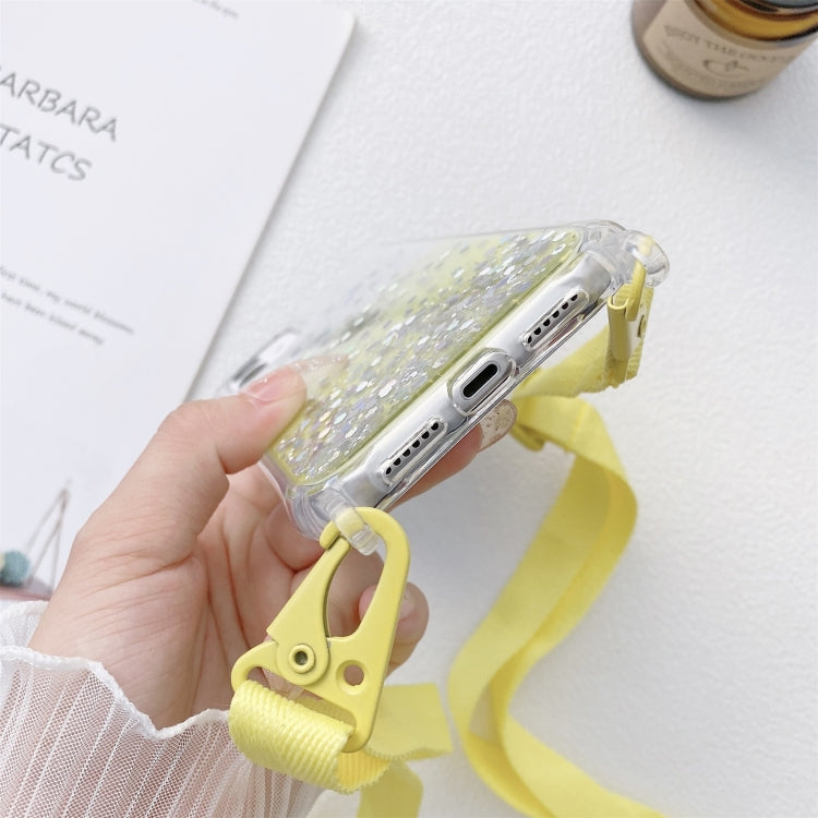 For iPhone 11 Pro Max Gradient Glitter Powder Epoxy TPU Thickened Acrylic Shockproof Case with Wide Neck Lanyard