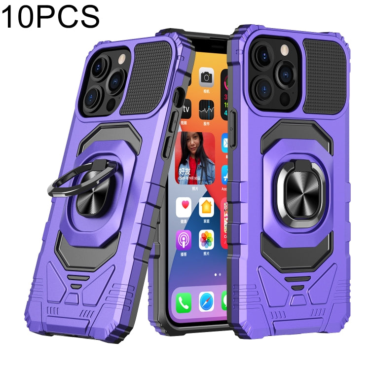 For iPhone 13 mini 10 PCS Armor Magnetic PC + TPU Shockproof Case with 360 Degree Rotation Ring Holder