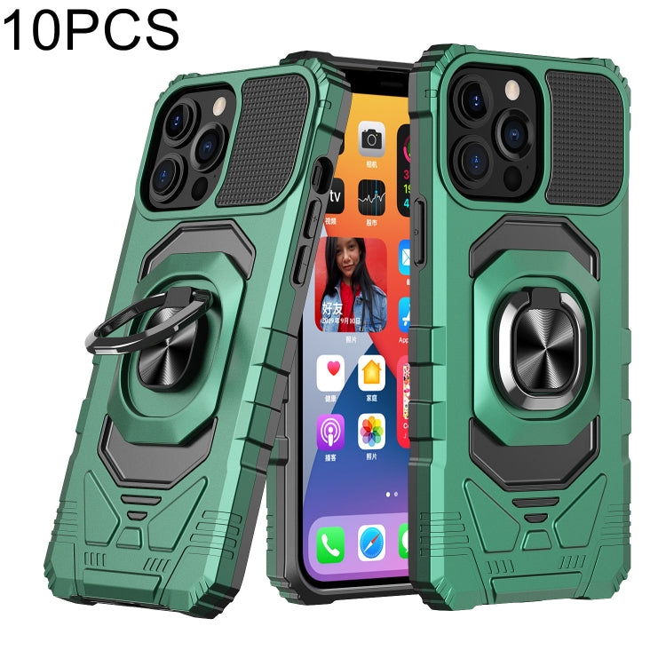 For iPhone 13 10 PCS Armor Magnetic PC + TPU Shockproof Case with 360 Degree Rotation Ring Holder
