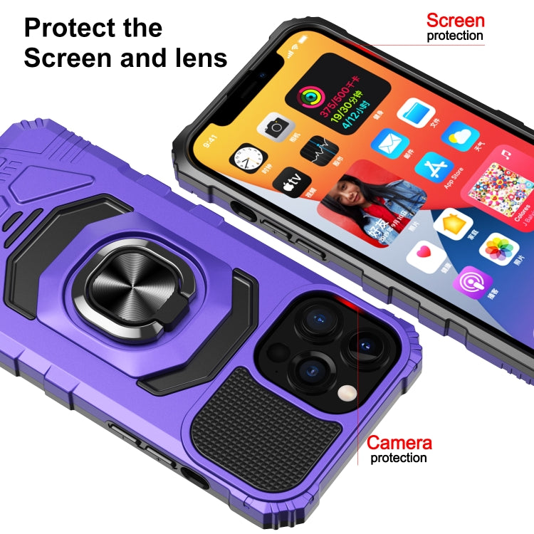 For iPhone 13 10 PCS Armor Magnetic PC + TPU Shockproof Case with 360 Degree Rotation Ring Holder