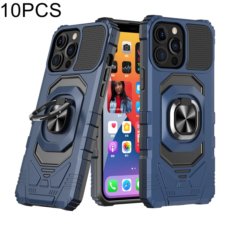 For iPhone 13 10 PCS Armor Magnetic PC + TPU Shockproof Case with 360 Degree Rotation Ring Holder