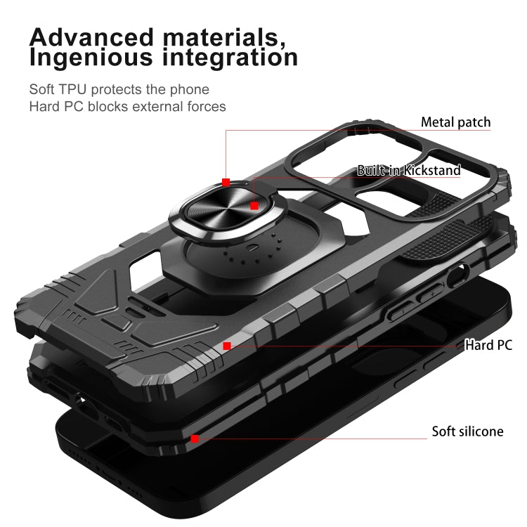 For iPhone 13 10 PCS Armor Magnetic PC + TPU Shockproof Case with 360 Degree Rotation Ring Holder