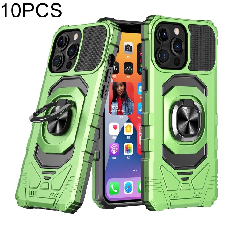 For iPhone 13 Pro 10 PCS Armor Magnetic PC + TPU Shockproof Case with 360 Degree Rotation Ring Holder