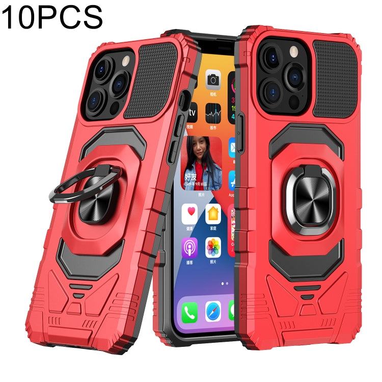 For iPhone 13 Pro 10 PCS Armor Magnetic PC + TPU Shockproof Case with 360 Degree Rotation Ring Holder