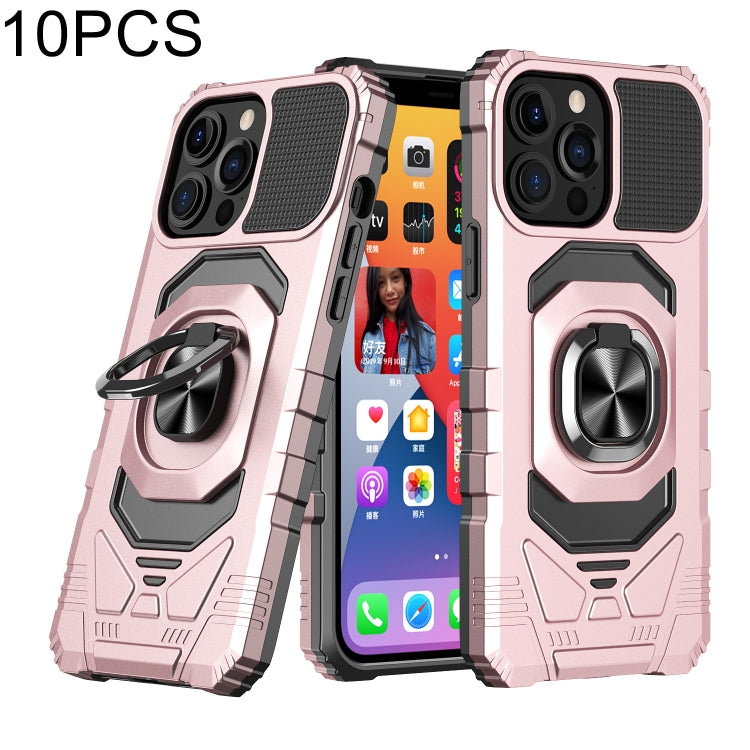 For iPhone 13 Pro 10 PCS Armor Magnetic PC + TPU Shockproof Case with 360 Degree Rotation Ring Holder