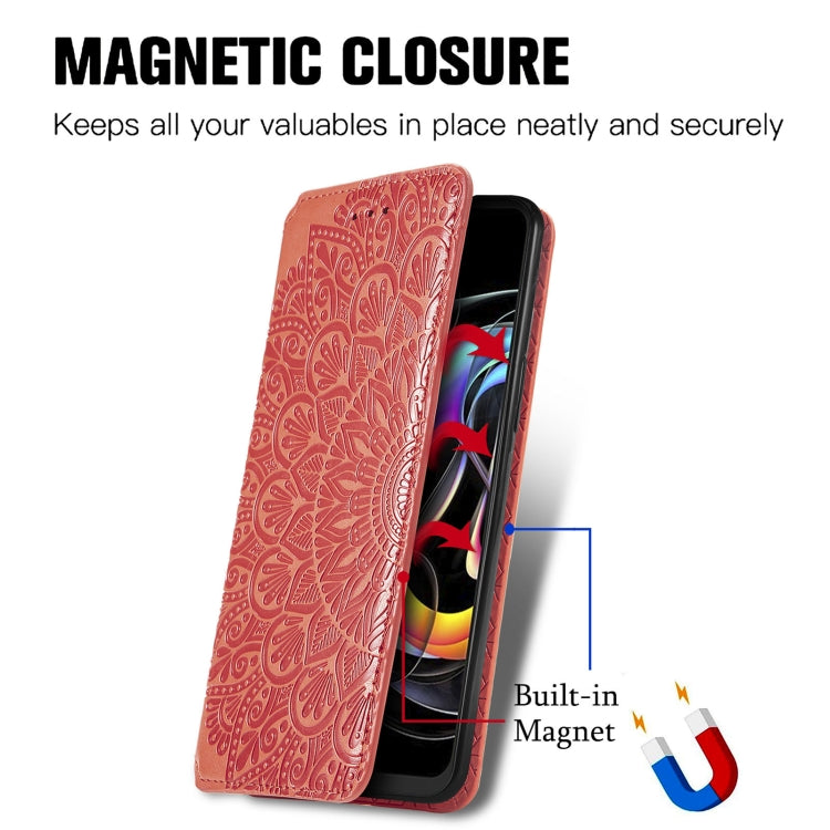 For Motorola Edge 20 Lite Blooming Mandala Embossed Pattern Magnetic Horizontal Flip Leather Case with Holder & Card Slots & Wallet