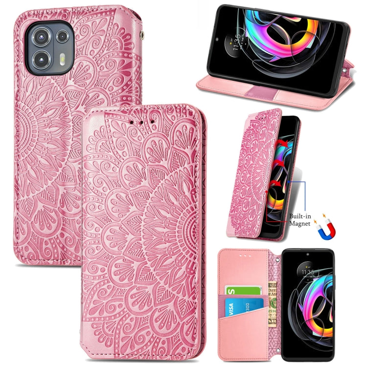 For Motorola Edge 20 Lite Blooming Mandala Embossed Pattern Magnetic Horizontal Flip Leather Case with Holder & Card Slots & Wallet
