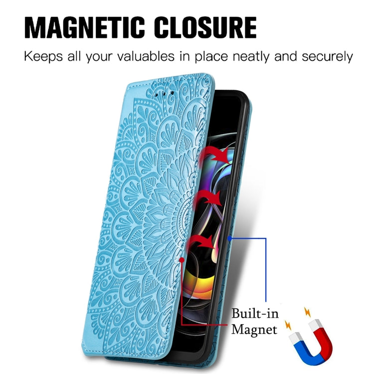 For Motorola Edge 20 Lite Blooming Mandala Embossed Pattern Magnetic Horizontal Flip Leather Case with Holder & Card Slots & Wallet