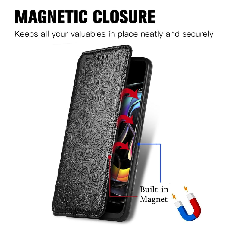 For Motorola Edge 20 Lite Blooming Mandala Embossed Pattern Magnetic Horizontal Flip Leather Case with Holder & Card Slots & Wallet