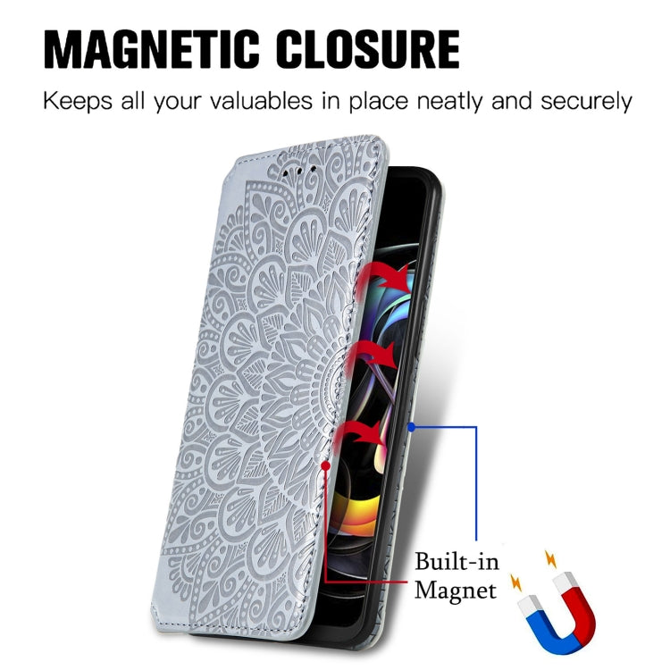 For Motorola Edge 20 Lite Blooming Mandala Embossed Pattern Magnetic Horizontal Flip Leather Case with Holder & Card Slots & Wallet