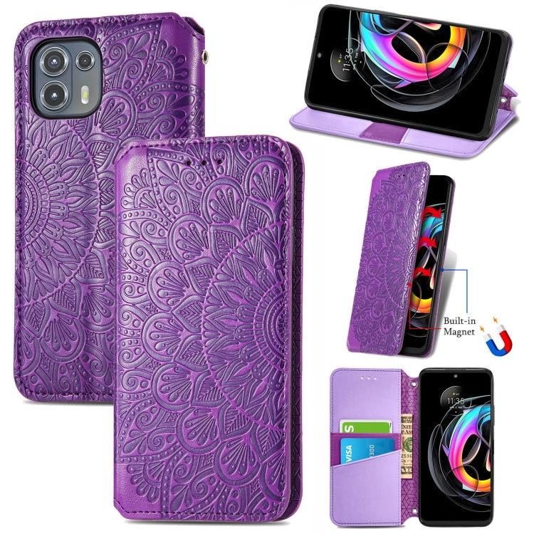 For Motorola Edge 20 Lite Blooming Mandala Embossed Pattern Magnetic Horizontal Flip Leather Case with Holder & Card Slots & Wallet