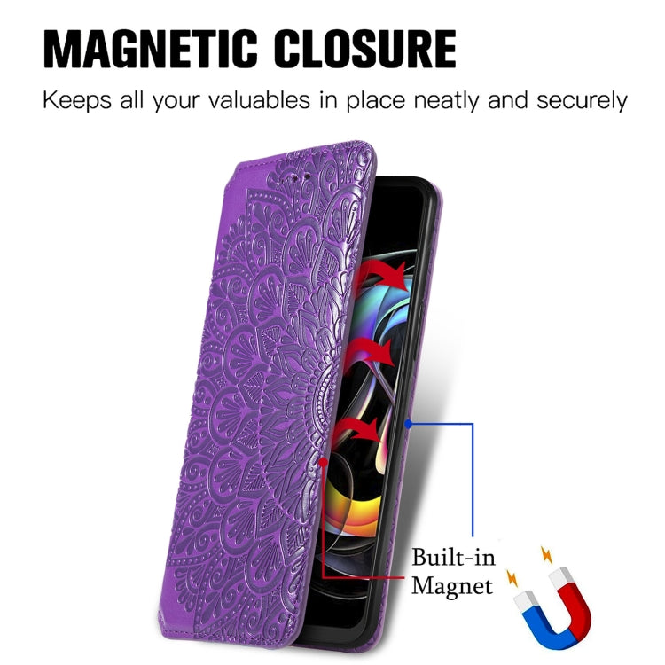 For Motorola Edge 20 Lite Blooming Mandala Embossed Pattern Magnetic Horizontal Flip Leather Case with Holder & Card Slots & Wallet