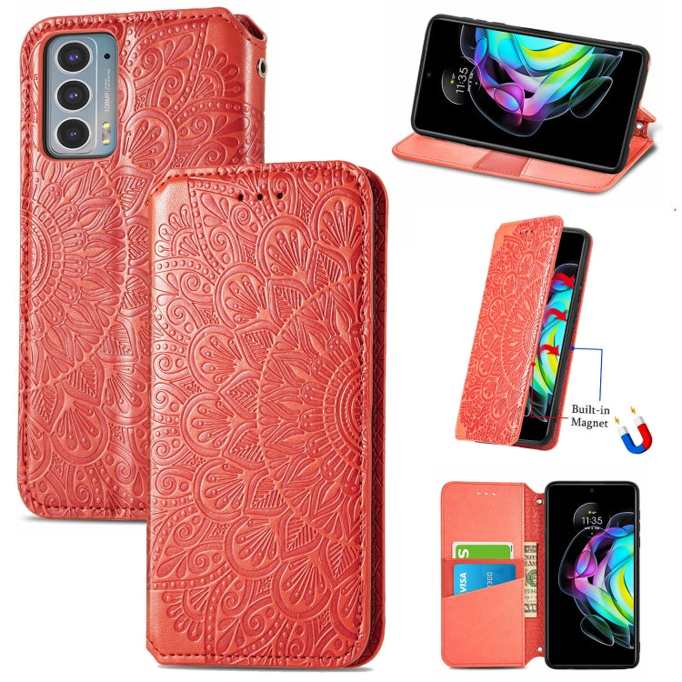 For Motorola Edge 20 Blooming Mandala Embossed Pattern Magnetic Horizontal Flip Leather Case with Holder & Card Slots & Wallet