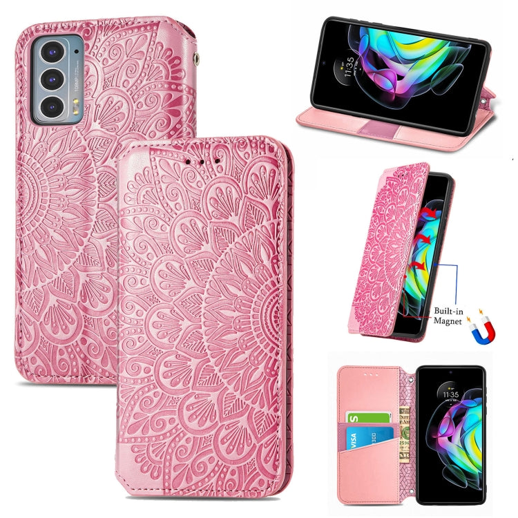 For Motorola Edge 20 Blooming Mandala Embossed Pattern Magnetic Horizontal Flip Leather Case with Holder & Card Slots & Wallet