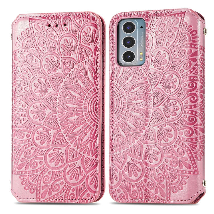 For Motorola Edge 20 Blooming Mandala Embossed Pattern Magnetic Horizontal Flip Leather Case with Holder & Card Slots & Wallet