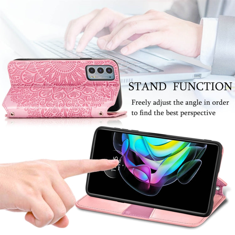 For Motorola Edge 20 Blooming Mandala Embossed Pattern Magnetic Horizontal Flip Leather Case with Holder & Card Slots & Wallet