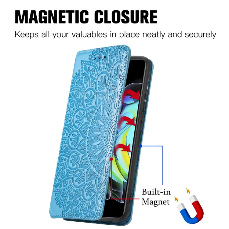 For Motorola Edge 20 Blooming Mandala Embossed Pattern Magnetic Horizontal Flip Leather Case with Holder & Card Slots & Wallet