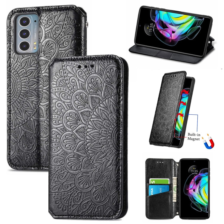 For Motorola Edge 20 Blooming Mandala Embossed Pattern Magnetic Horizontal Flip Leather Case with Holder & Card Slots & Wallet