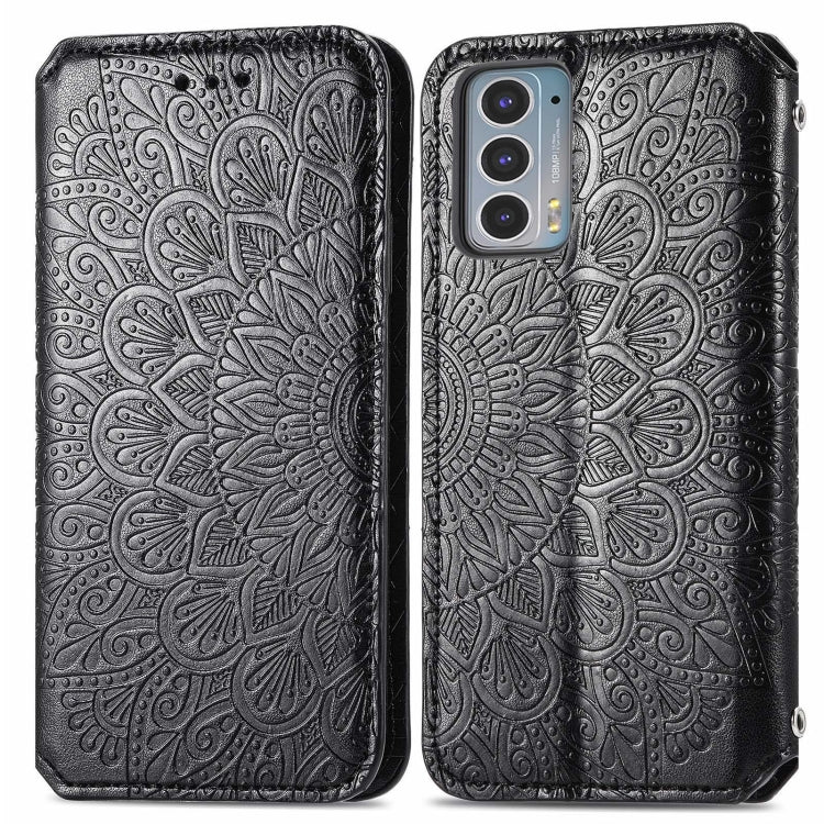 For Motorola Edge 20 Blooming Mandala Embossed Pattern Magnetic Horizontal Flip Leather Case with Holder & Card Slots & Wallet
