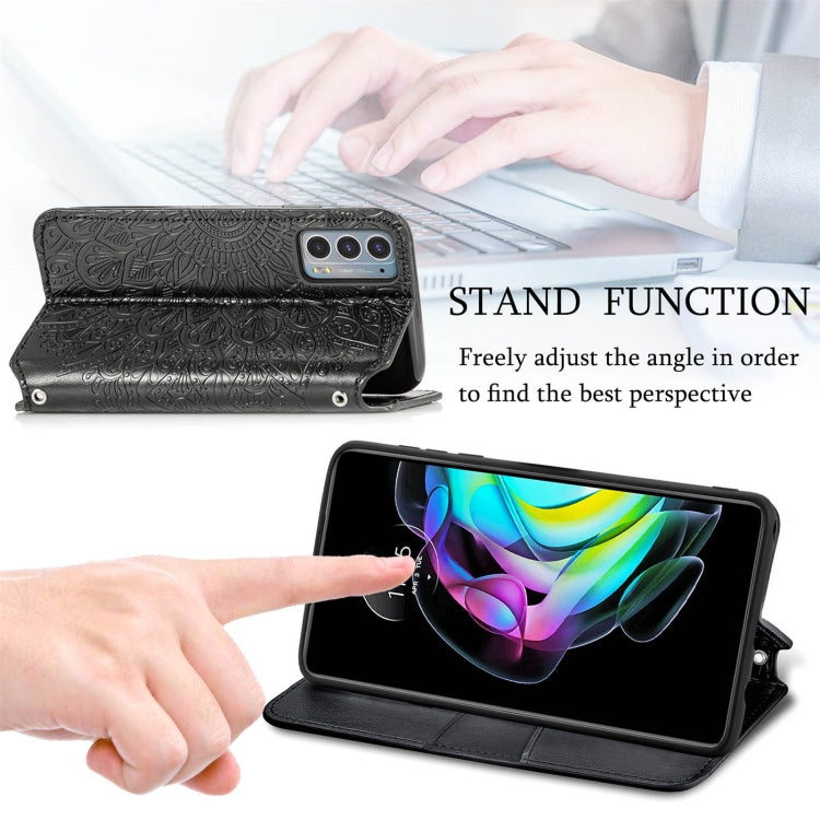 For Motorola Edge 20 Blooming Mandala Embossed Pattern Magnetic Horizontal Flip Leather Case with Holder & Card Slots & Wallet