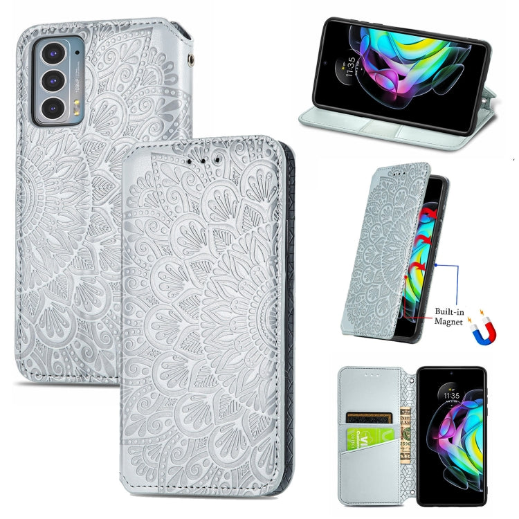 For Motorola Edge 20 Blooming Mandala Embossed Pattern Magnetic Horizontal Flip Leather Case with Holder & Card Slots & Wallet