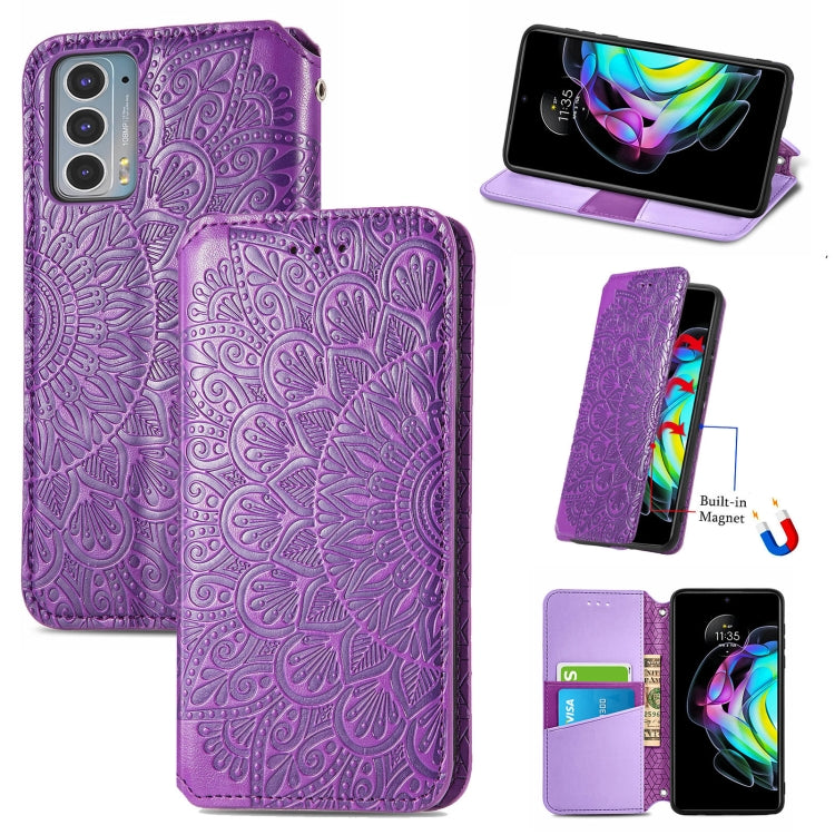 For Motorola Edge 20 Blooming Mandala Embossed Pattern Magnetic Horizontal Flip Leather Case with Holder & Card Slots & Wallet