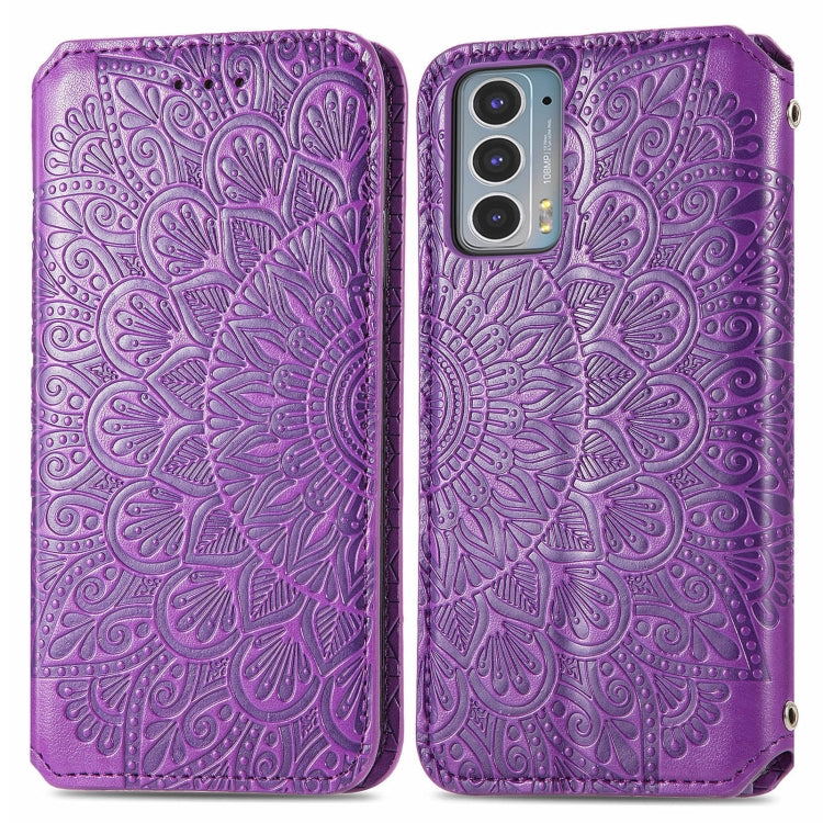 For Motorola Edge 20 Blooming Mandala Embossed Pattern Magnetic Horizontal Flip Leather Case with Holder & Card Slots & Wallet