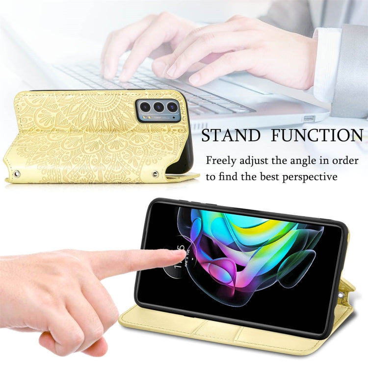 For Motorola Edge 20 Blooming Mandala Embossed Pattern Magnetic Horizontal Flip Leather Case with Holder & Card Slots & Wallet
