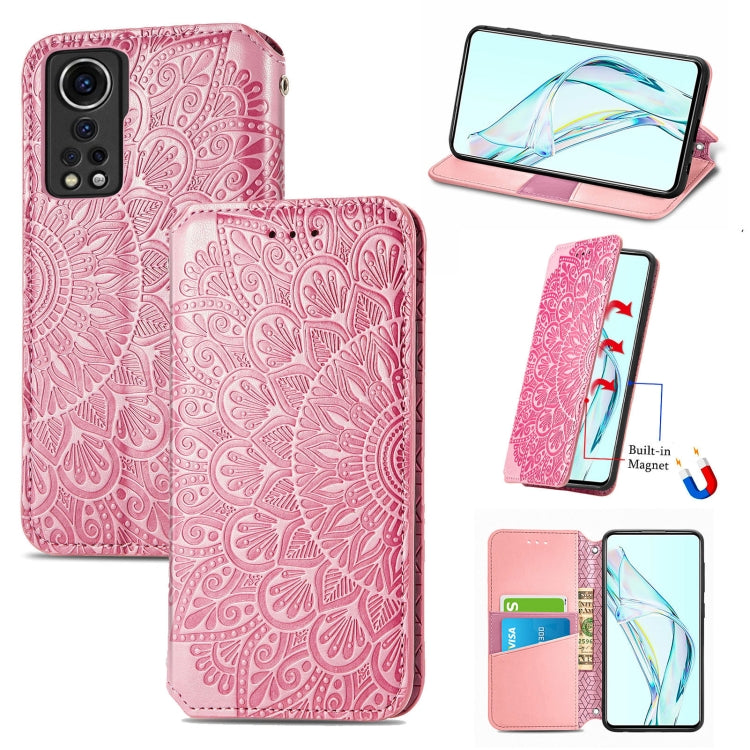 For ZTE Axon 30 5G Blooming Mandala Embossed Pattern Magnetic Horizontal Flip Leather Case with Holder & Card Slots & Wallet