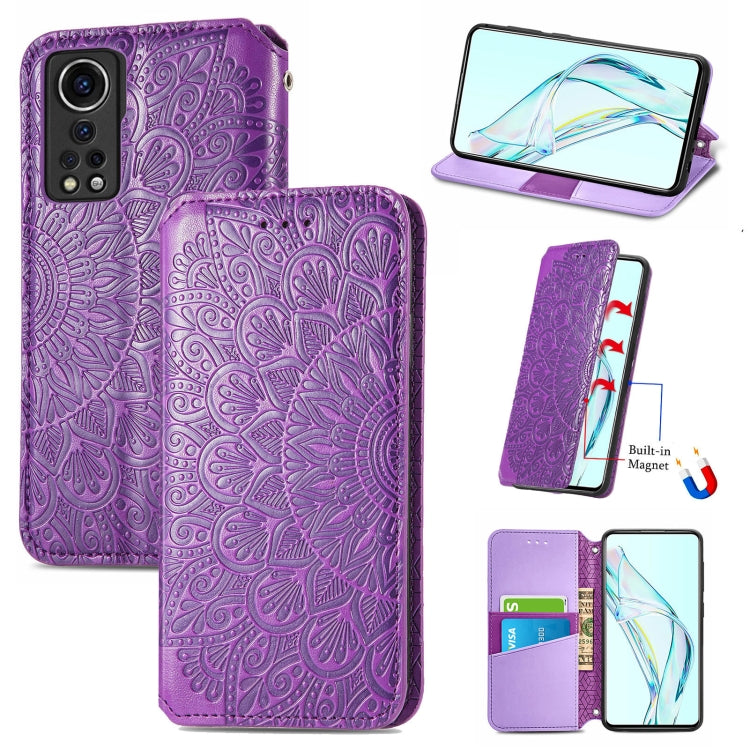 For ZTE Axon 30 5G Blooming Mandala Embossed Pattern Magnetic Horizontal Flip Leather Case with Holder & Card Slots & Wallet