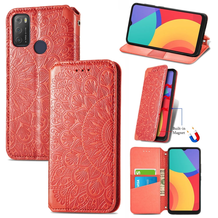For Alcatel 1S (2021) Blooming Mandala Embossed Pattern Magnetic Horizontal Flip Leather Case with Holder & Card Slots & Wallet