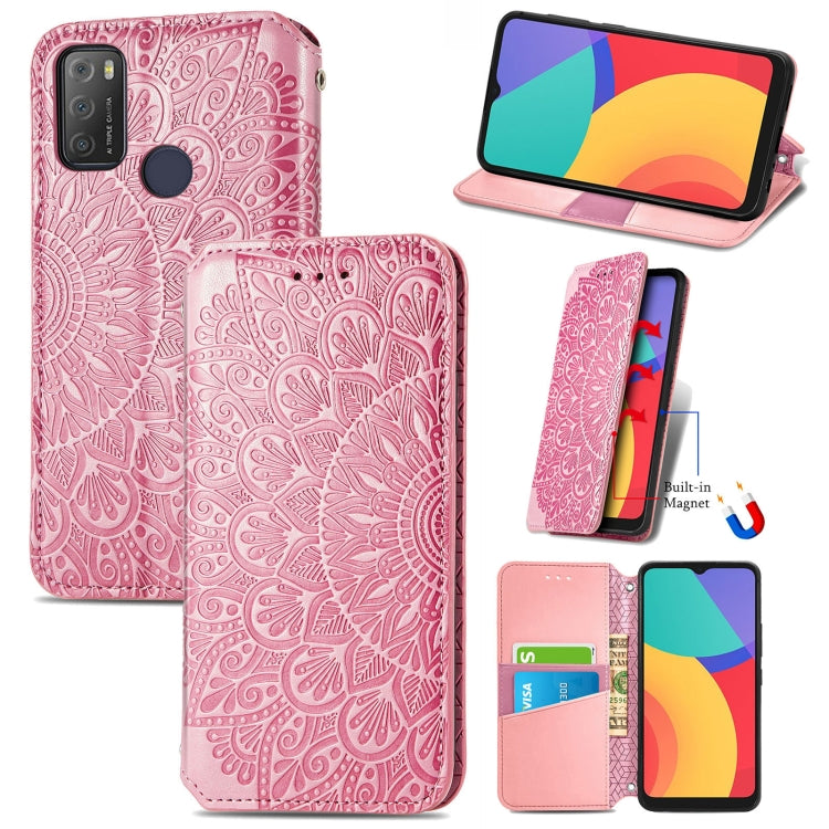 For Alcatel 1S (2021) Blooming Mandala Embossed Pattern Magnetic Horizontal Flip Leather Case with Holder & Card Slots & Wallet
