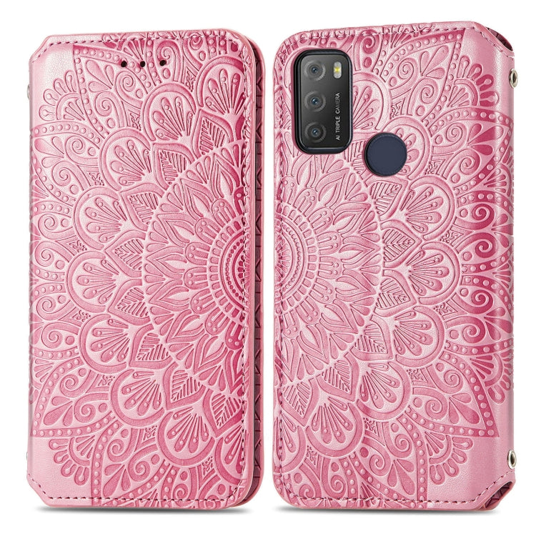 For Alcatel 1S (2021) Blooming Mandala Embossed Pattern Magnetic Horizontal Flip Leather Case with Holder & Card Slots & Wallet