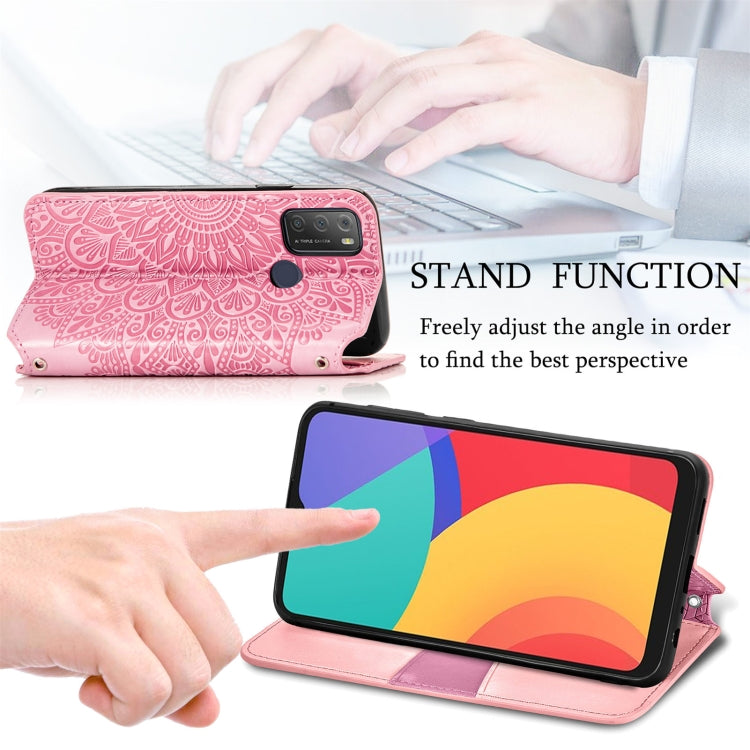 For Alcatel 1S (2021) Blooming Mandala Embossed Pattern Magnetic Horizontal Flip Leather Case with Holder & Card Slots & Wallet