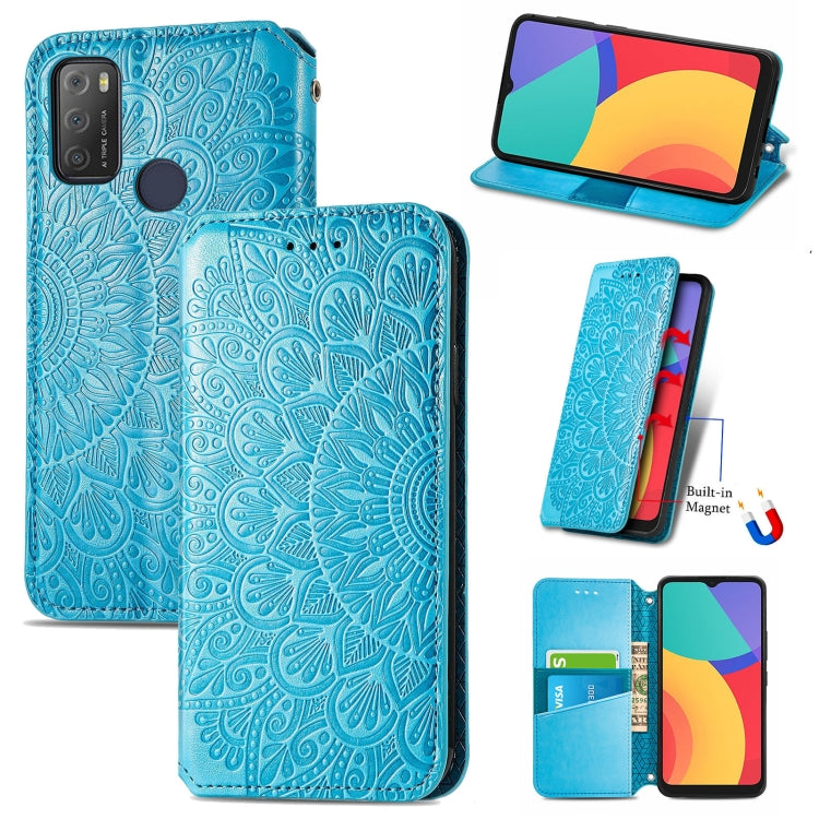 For Alcatel 1S (2021) Blooming Mandala Embossed Pattern Magnetic Horizontal Flip Leather Case with Holder & Card Slots & Wallet