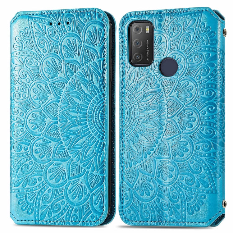 For Alcatel 1S (2021) Blooming Mandala Embossed Pattern Magnetic Horizontal Flip Leather Case with Holder & Card Slots & Wallet