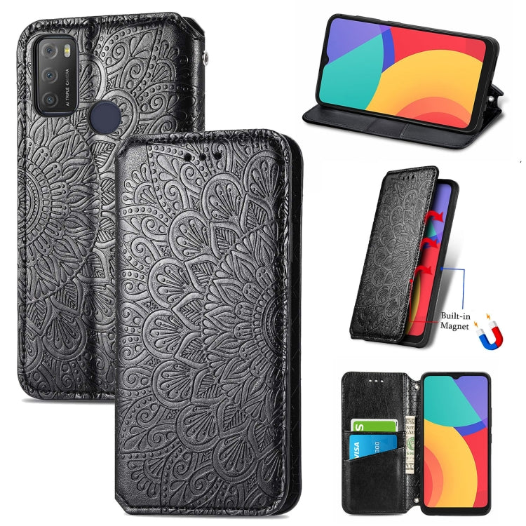 For Alcatel 1S (2021) Blooming Mandala Embossed Pattern Magnetic Horizontal Flip Leather Case with Holder & Card Slots & Wallet