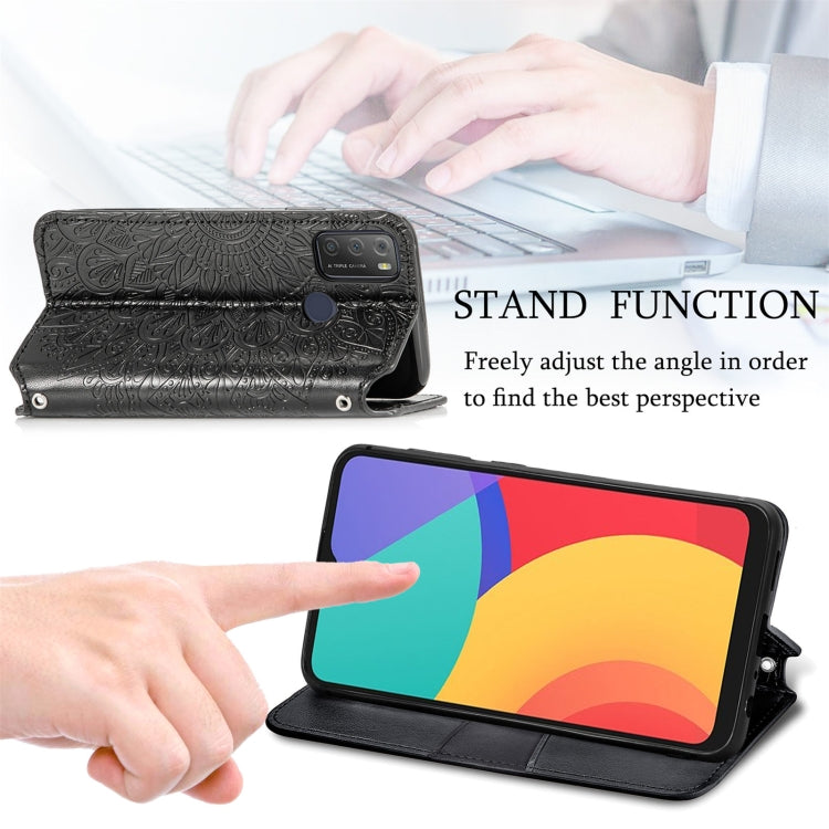 For Alcatel 1S (2021) Blooming Mandala Embossed Pattern Magnetic Horizontal Flip Leather Case with Holder & Card Slots & Wallet