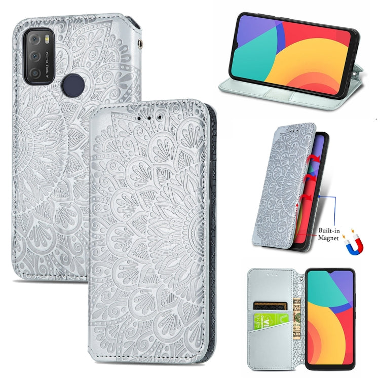 For Alcatel 1S (2021) Blooming Mandala Embossed Pattern Magnetic Horizontal Flip Leather Case with Holder & Card Slots & Wallet