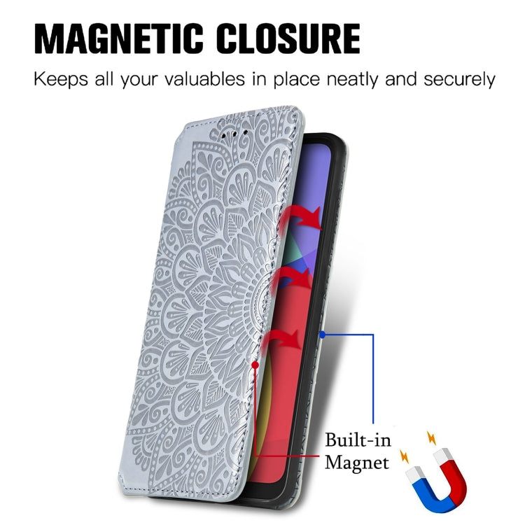 For Alcatel 1S (2021) Blooming Mandala Embossed Pattern Magnetic Horizontal Flip Leather Case with Holder & Card Slots & Wallet