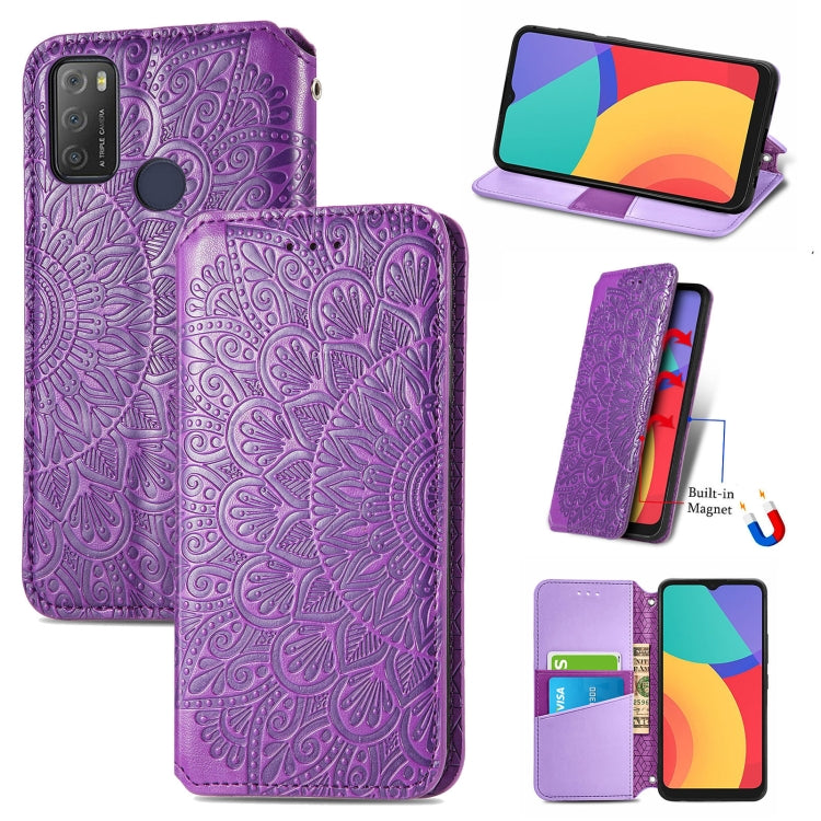For Alcatel 1S (2021) Blooming Mandala Embossed Pattern Magnetic Horizontal Flip Leather Case with Holder & Card Slots & Wallet