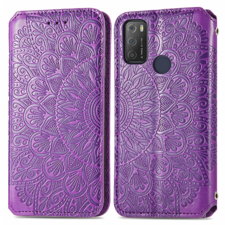 For Alcatel 1S (2021) Blooming Mandala Embossed Pattern Magnetic Horizontal Flip Leather Case with Holder & Card Slots & Wallet