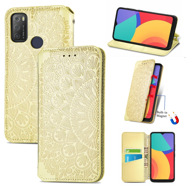 For Alcatel 1S (2021) Blooming Mandala Embossed Pattern Magnetic Horizontal Flip Leather Case with Holder & Card Slots & Wallet