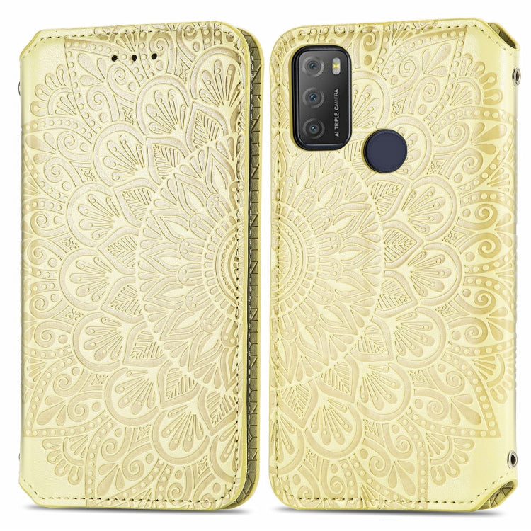 For Alcatel 1S (2021) Blooming Mandala Embossed Pattern Magnetic Horizontal Flip Leather Case with Holder & Card Slots & Wallet