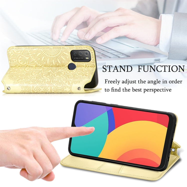 For Alcatel 1S (2021) Blooming Mandala Embossed Pattern Magnetic Horizontal Flip Leather Case with Holder & Card Slots & Wallet