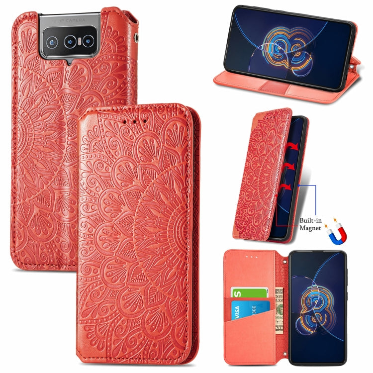 For Asus Zenfone 8 Flip Blooming Mandala Embossed Pattern Magnetic Horizontal Flip Leather Case with Holder & Card Slots & Wallet